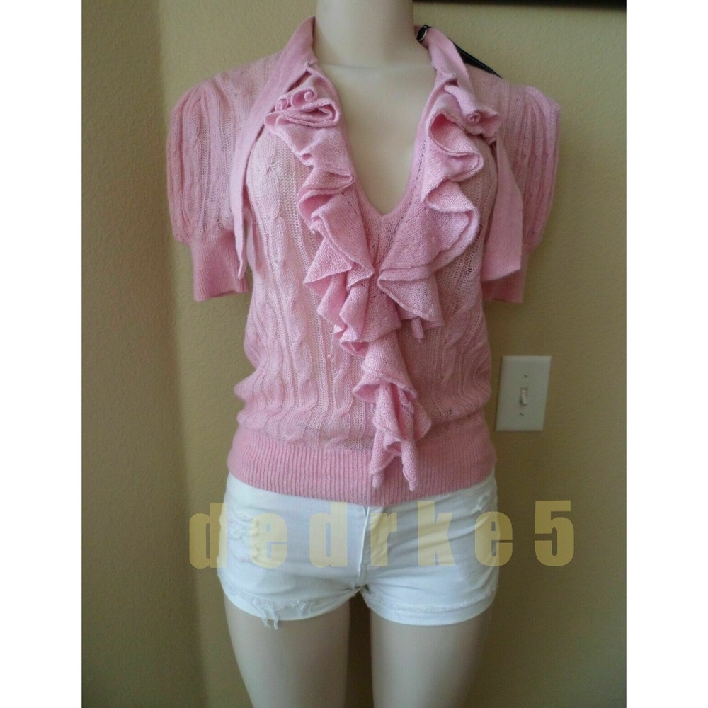 NEW Lauren Ralph Lauren Womens PINK KNIT RUFFLE Sz S RETAILS $365.00
